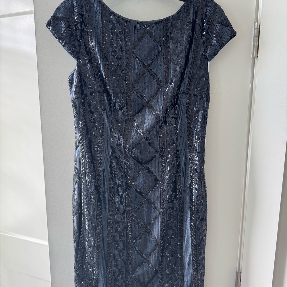 Adrianna Papell Blue Ruched Sheath Dress